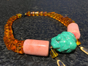 CLEOPATRA Necklace - Amber, Turquoise, Coral, Lapis