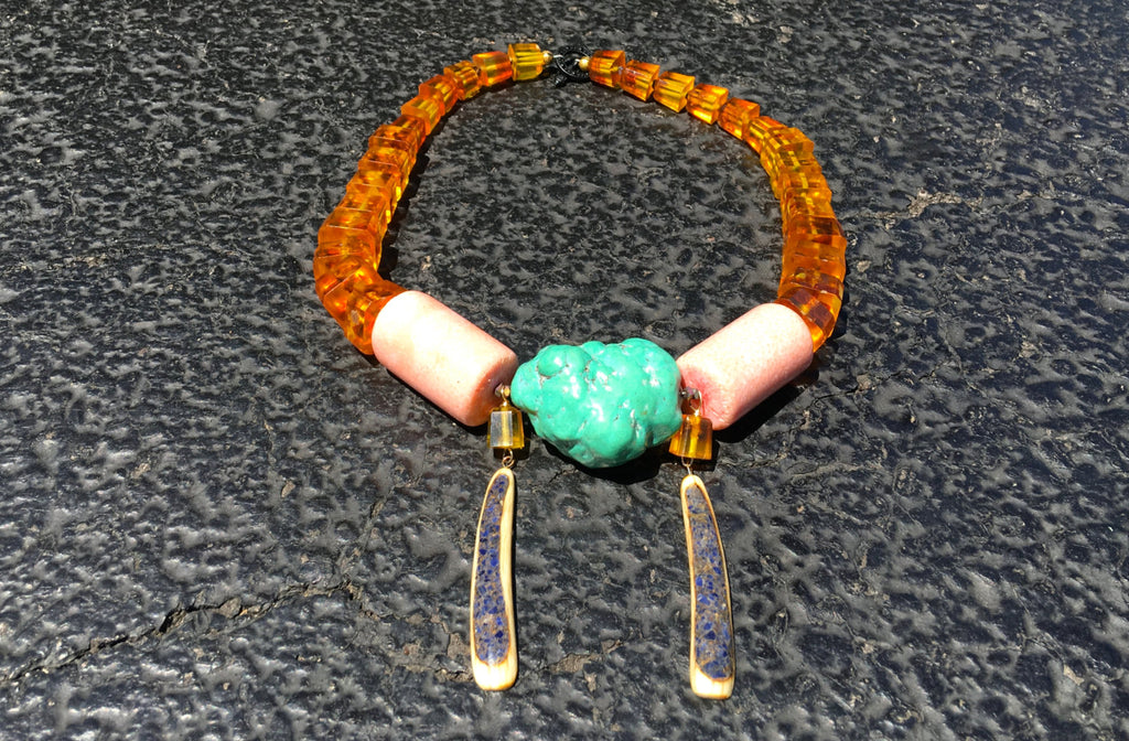 CLEOPATRA Necklace - Amber, Turquoise, Coral, Lapis