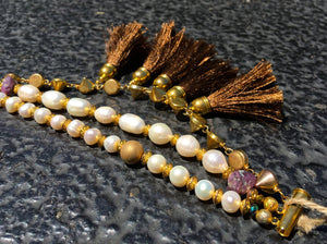 Pearl/ Agate Druzy/ Ruby/ Silk Tassel Bracelet