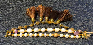 Pearl/ Agate Druzy/ Ruby/ Silk Tassel Bracelet