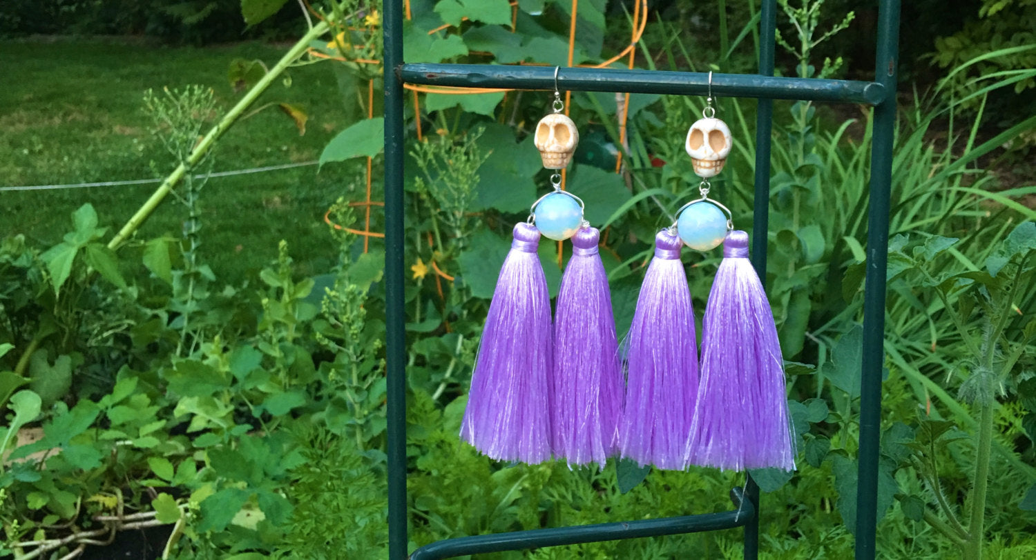 Skull/ Opalite/ Violet Tassels