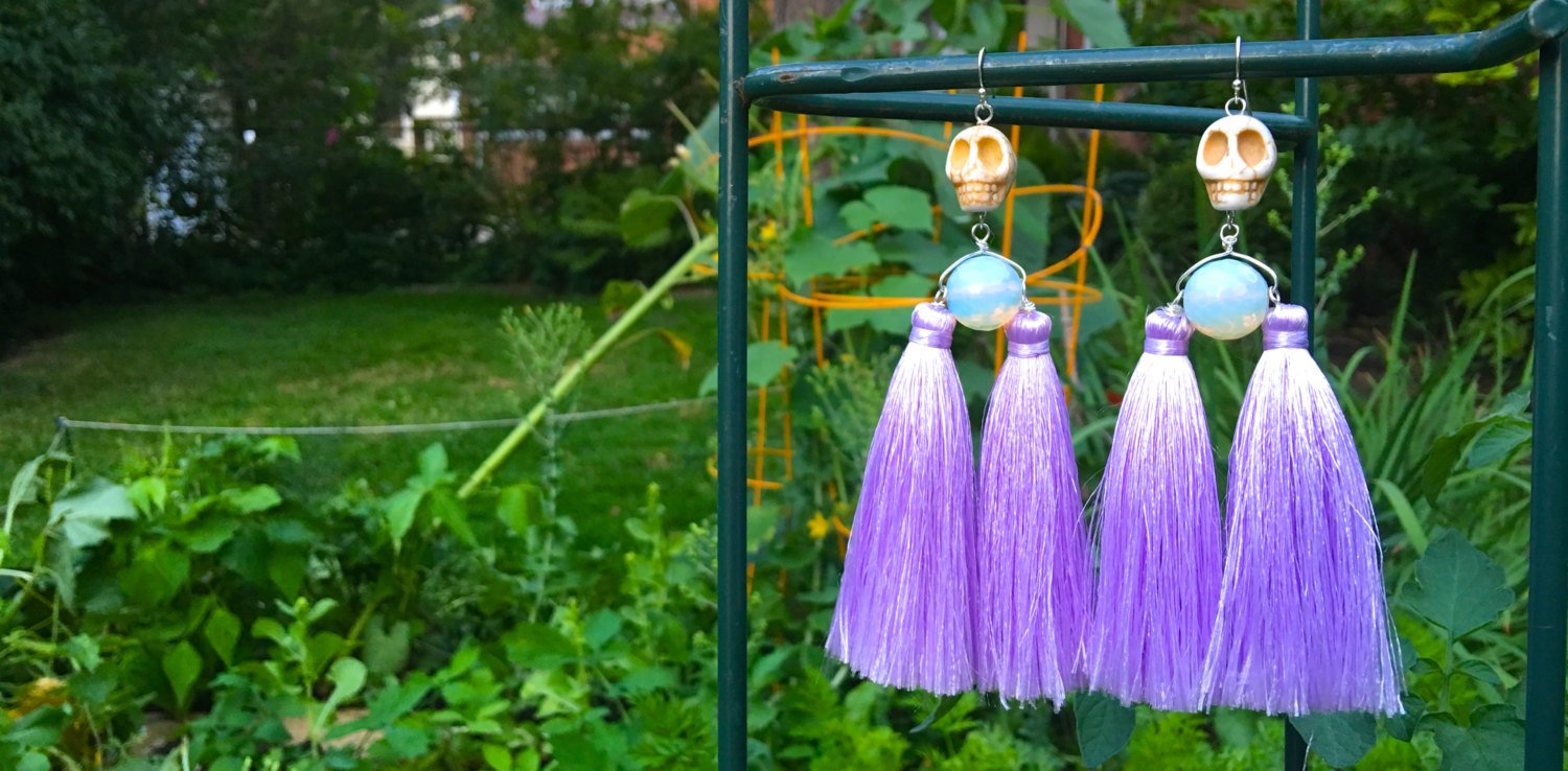 Skull/ Opalite/ Violet Tassels