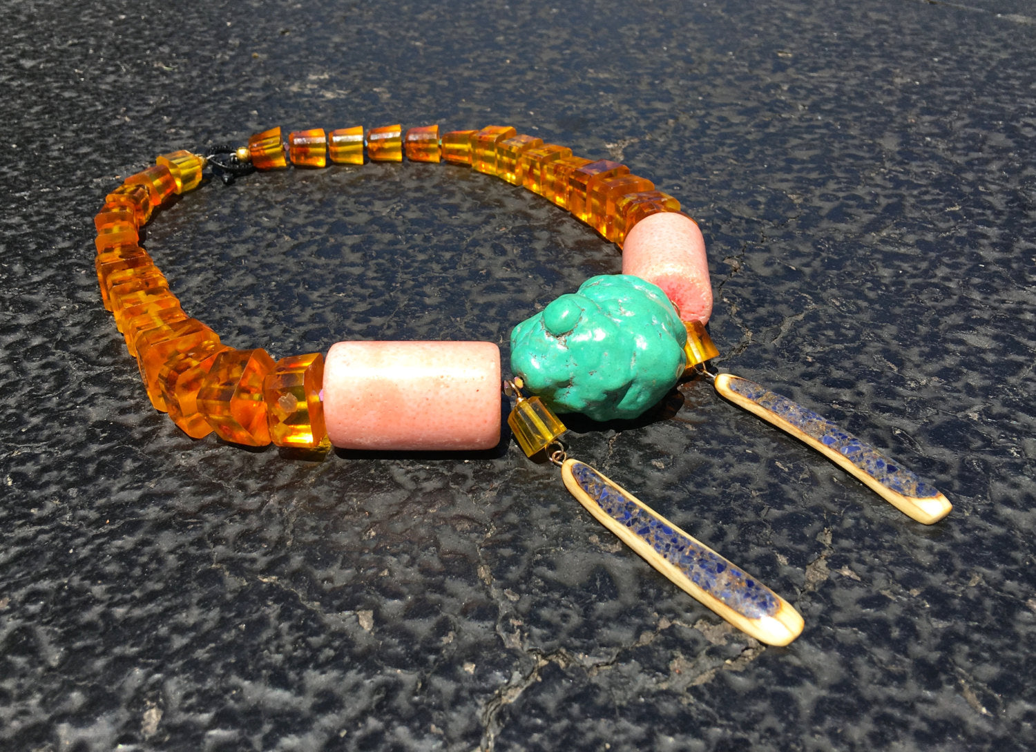 CLEOPATRA Necklace - Amber, Turquoise, Coral, Lapis