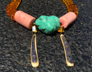 CLEOPATRA Necklace - Amber, Turquoise, Coral, Lapis