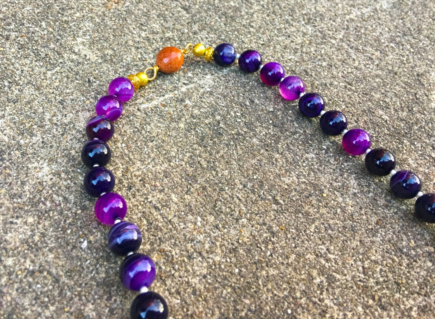 Purple Banded Agate - Silk Cream Tassel Mala