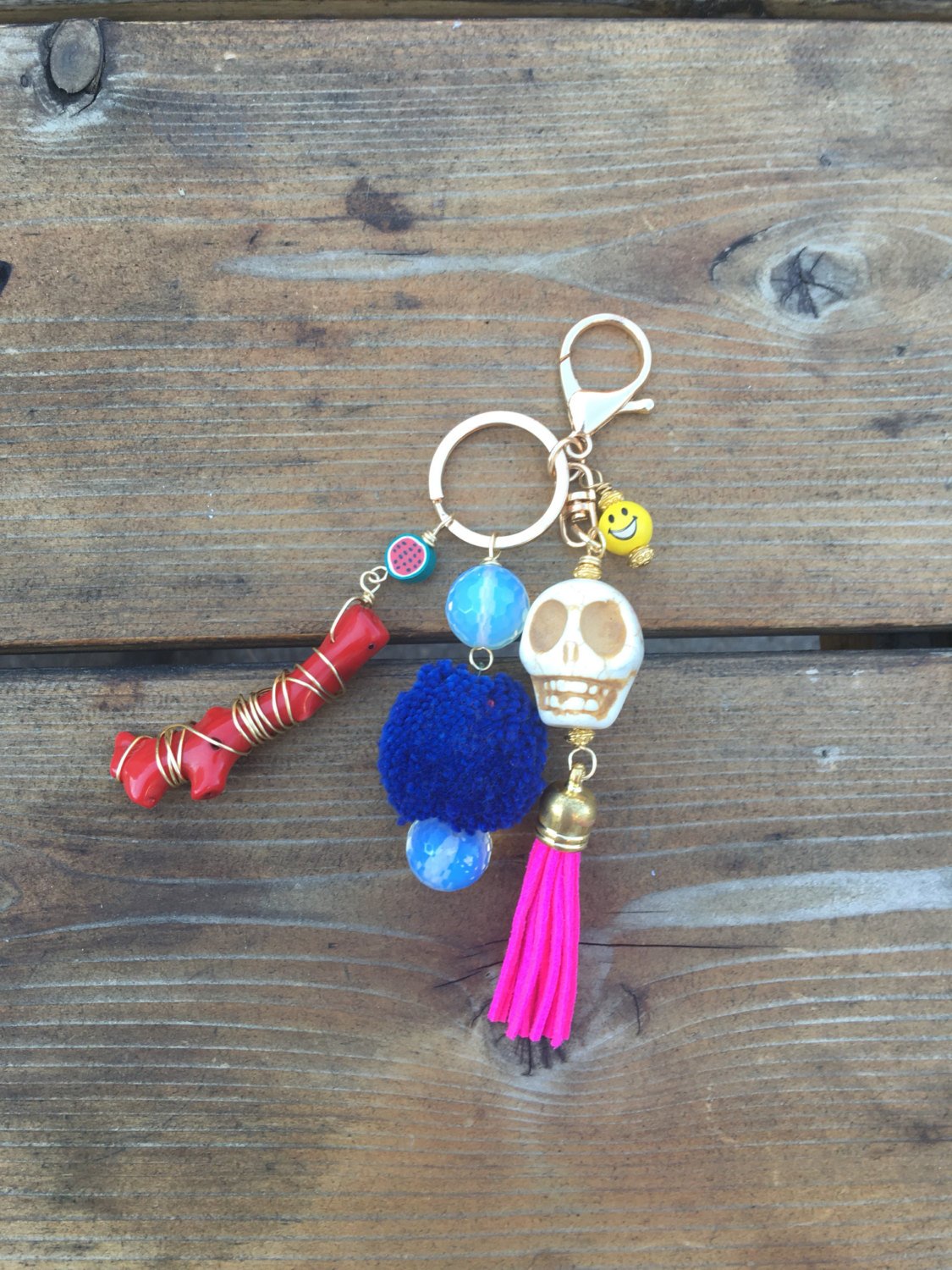 GAINT Skull, Tassel, PomPom Keychain