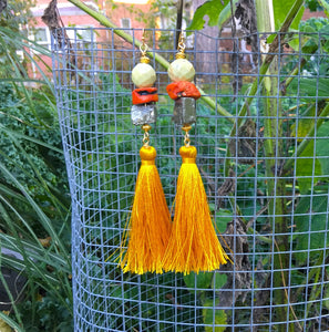 Golden Sunrise- Jasper, Coral, Pyrite Earrings