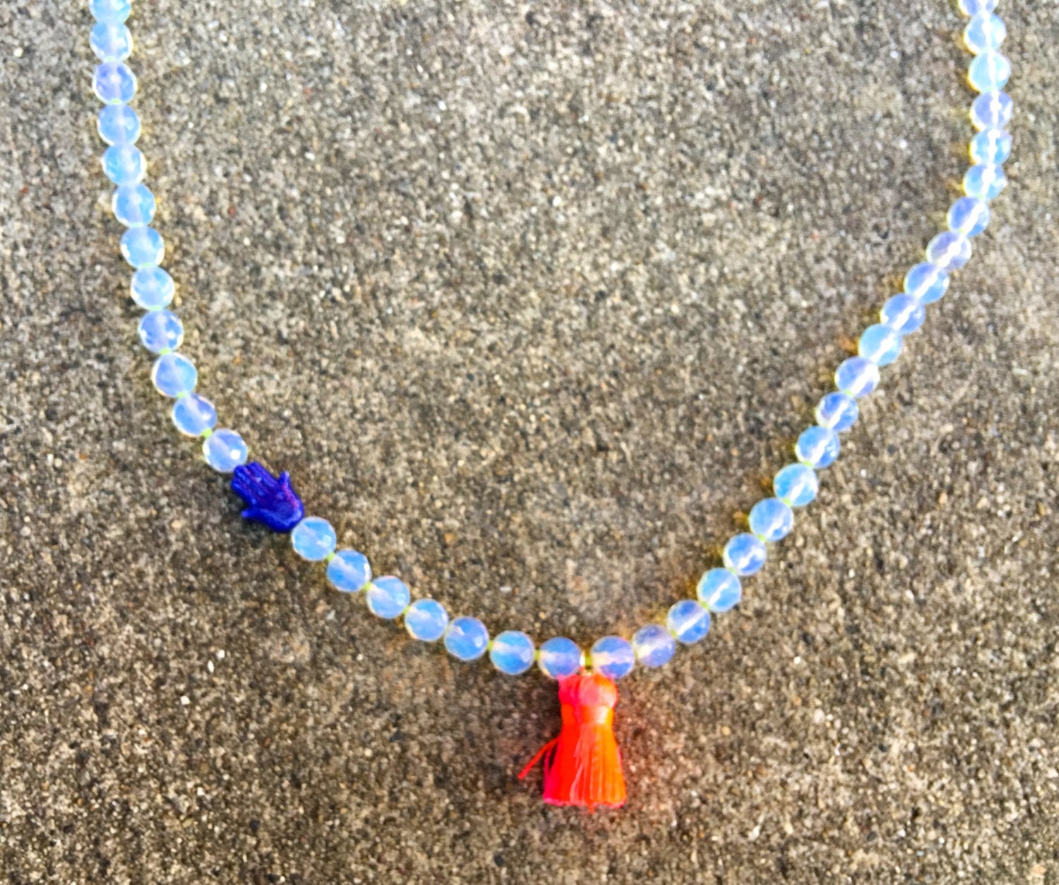 Opalite - Silk Hot Pink Tassel Mala