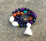 Purple Banded Agate - Silk Cream Tassel Mala