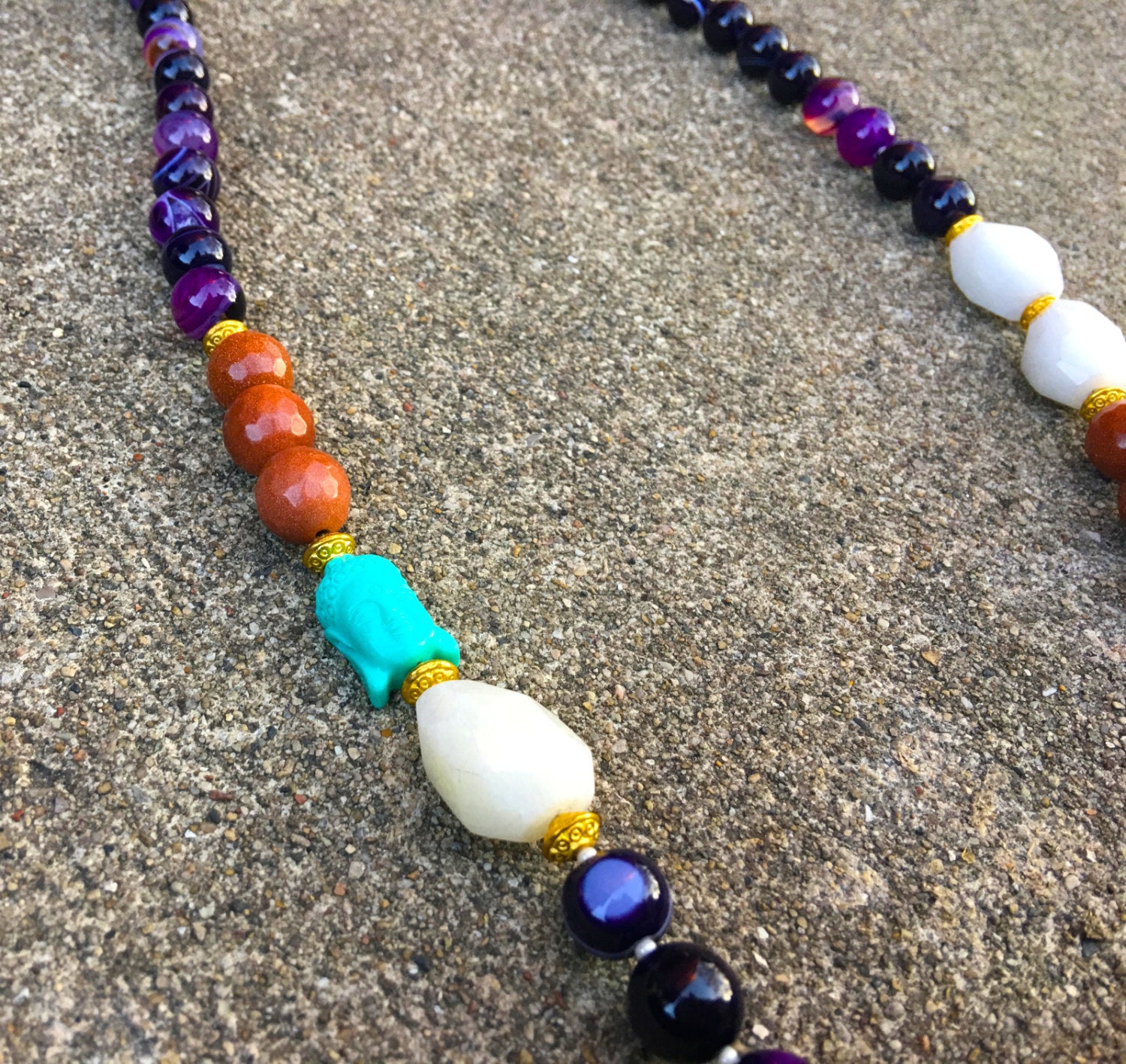 Purple Banded Agate - Silk Cream Tassel Mala