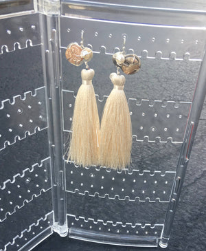 Chalcedony Agate- Freshwater Pearl- Cream Tassel Earrings