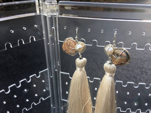 Chalcedony Agate- Freshwater Pearl- Cream Tassel Earrings