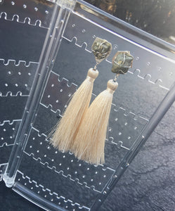 Pyrite - Cream Tassel Earrings