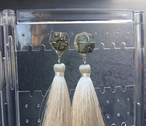 Pyrite - Cream Tassel Earrings
