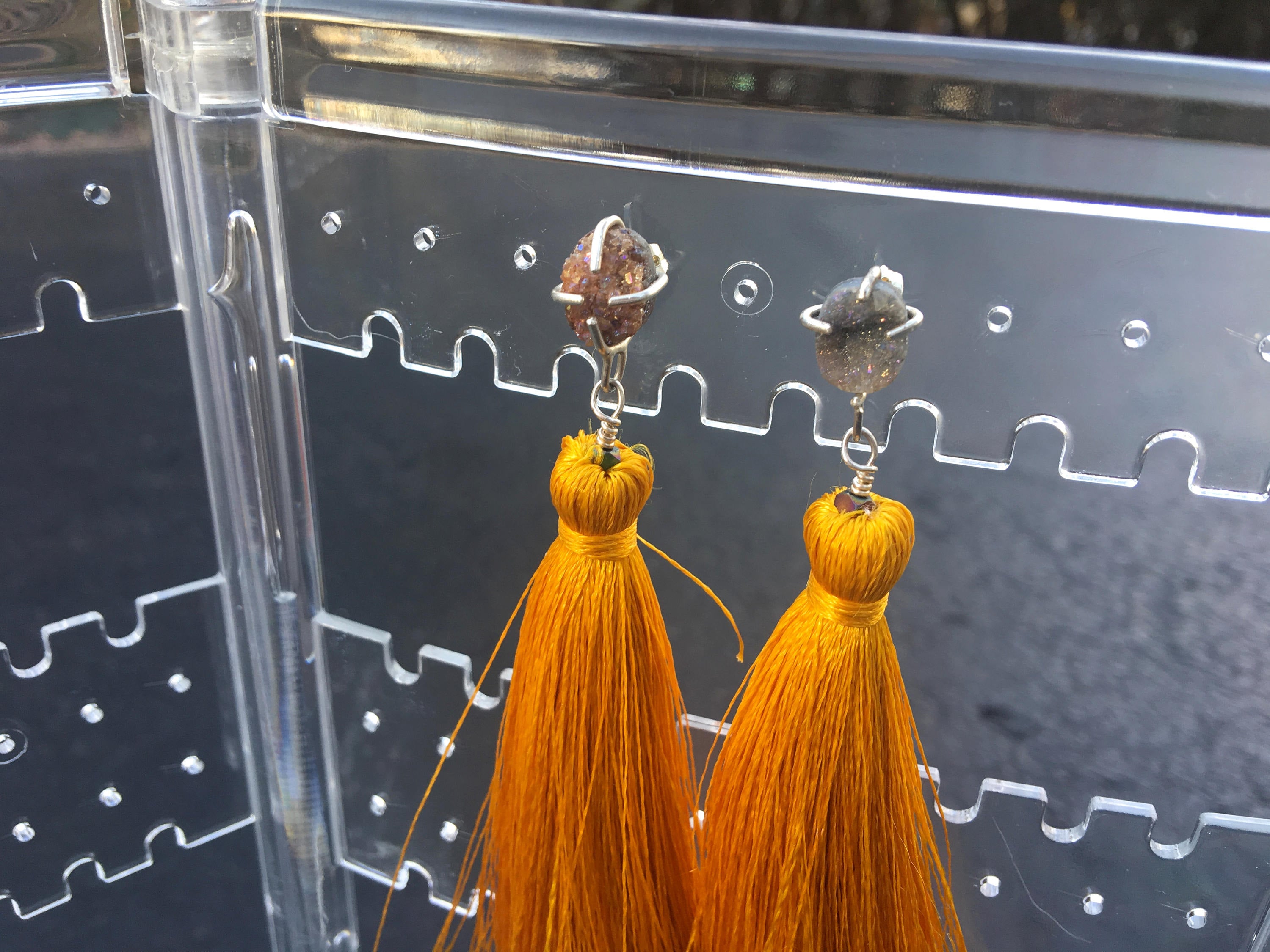 Agate Druzy - Golden Tassel Earrings
