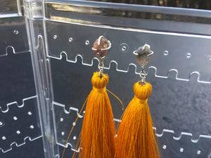 Agate Druzy - Golden Tassel Earrings