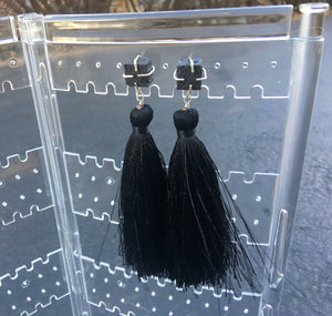 Lava Stone - Black Tassel Earrings