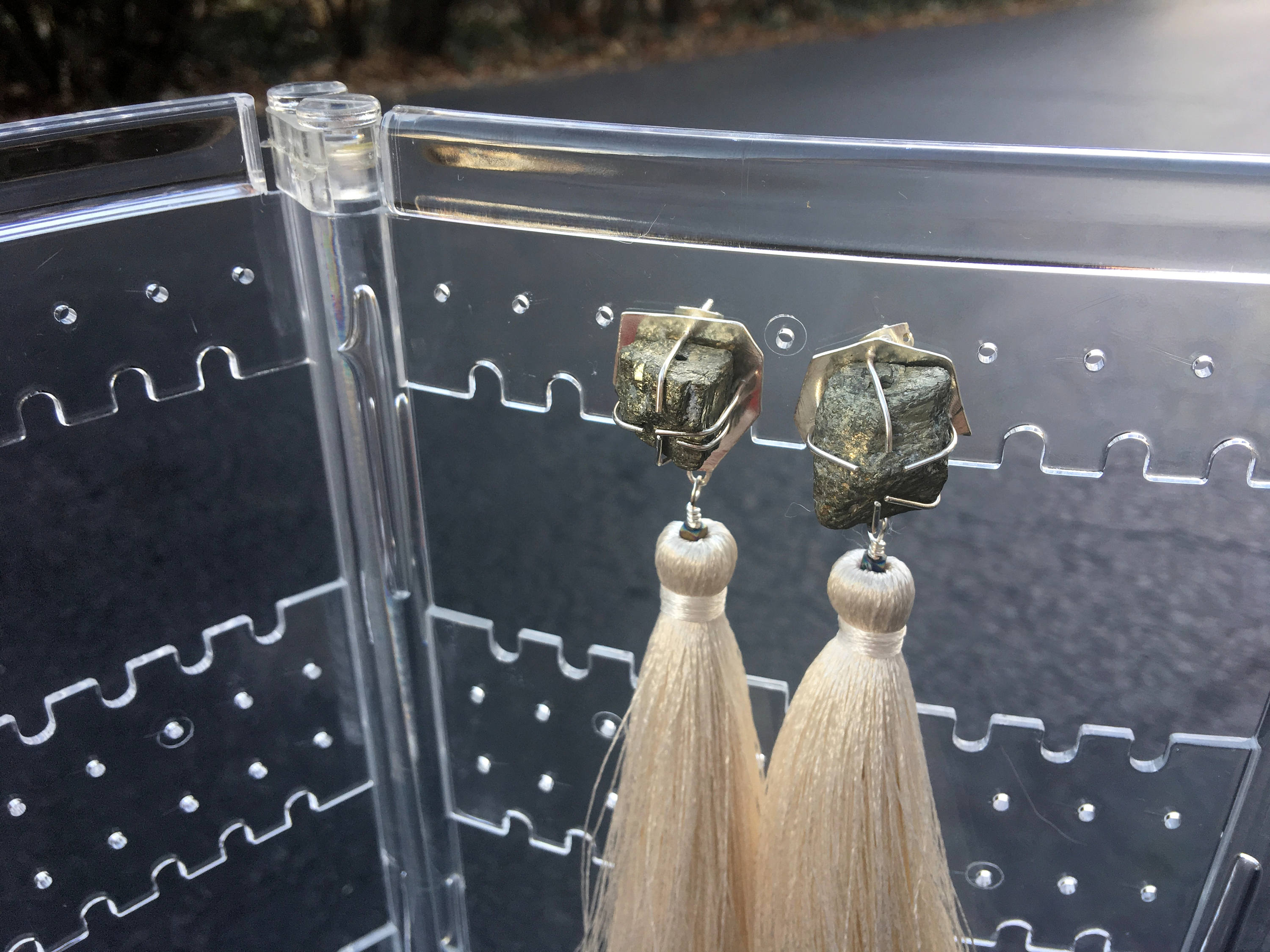 Pyrite - Cream Tassel Earrings