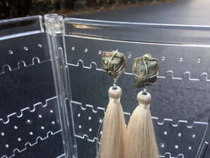 Pyrite - Cream Tassel Earrings
