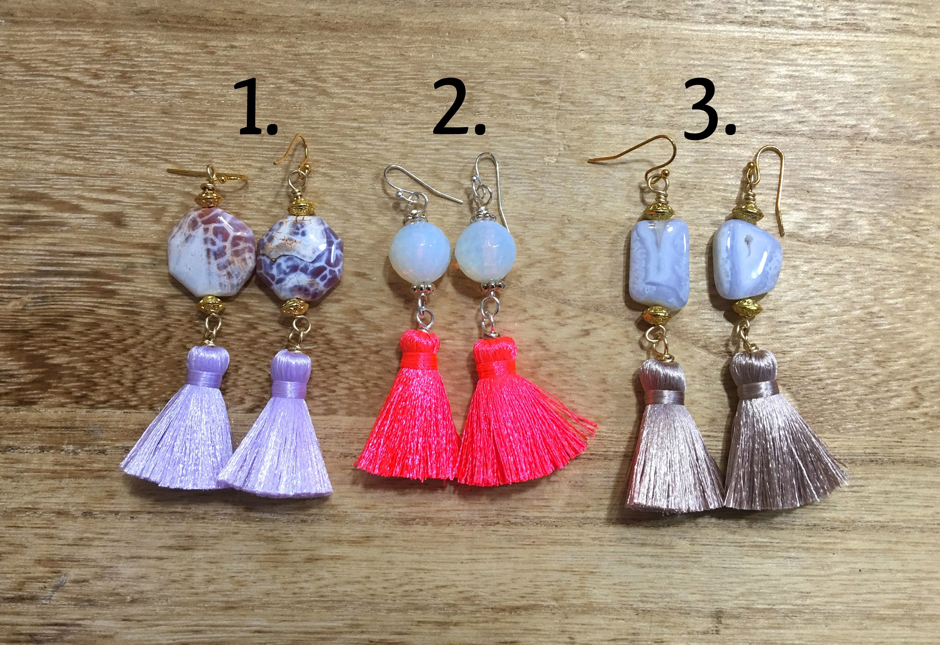Opalite Earrings with Neon Pink Tassel