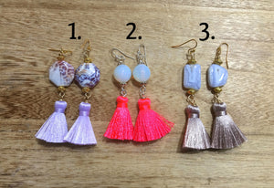 Opalite Earrings with Neon Pink Tassel