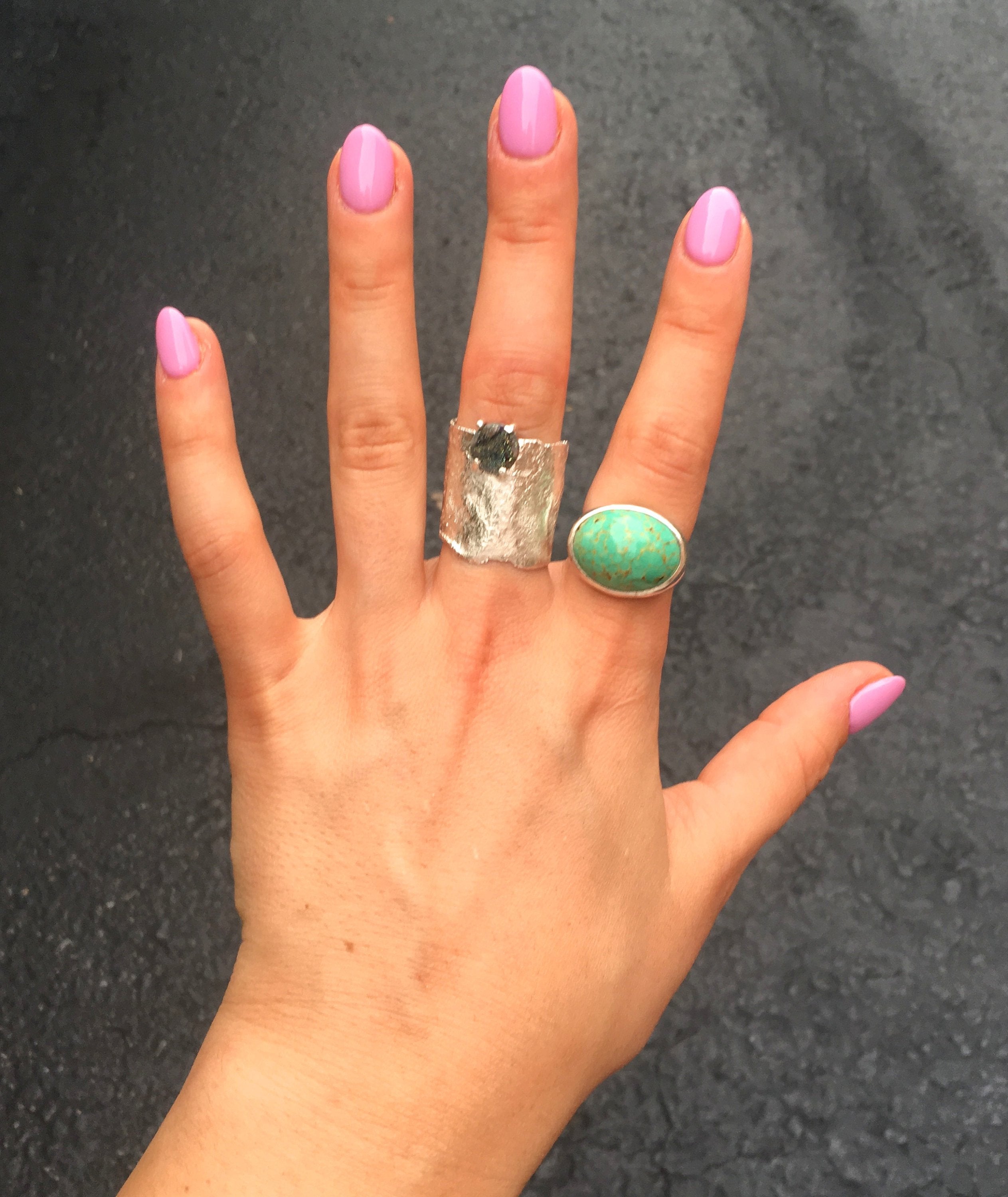 Titanium Coated Agate with Reticulated Silver Band