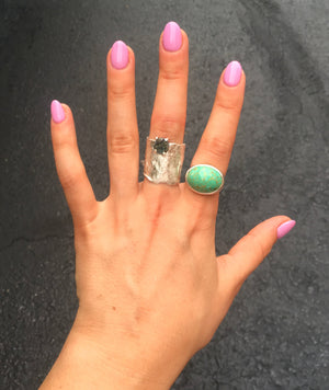 Titanium Coated Agate with Reticulated Silver Band