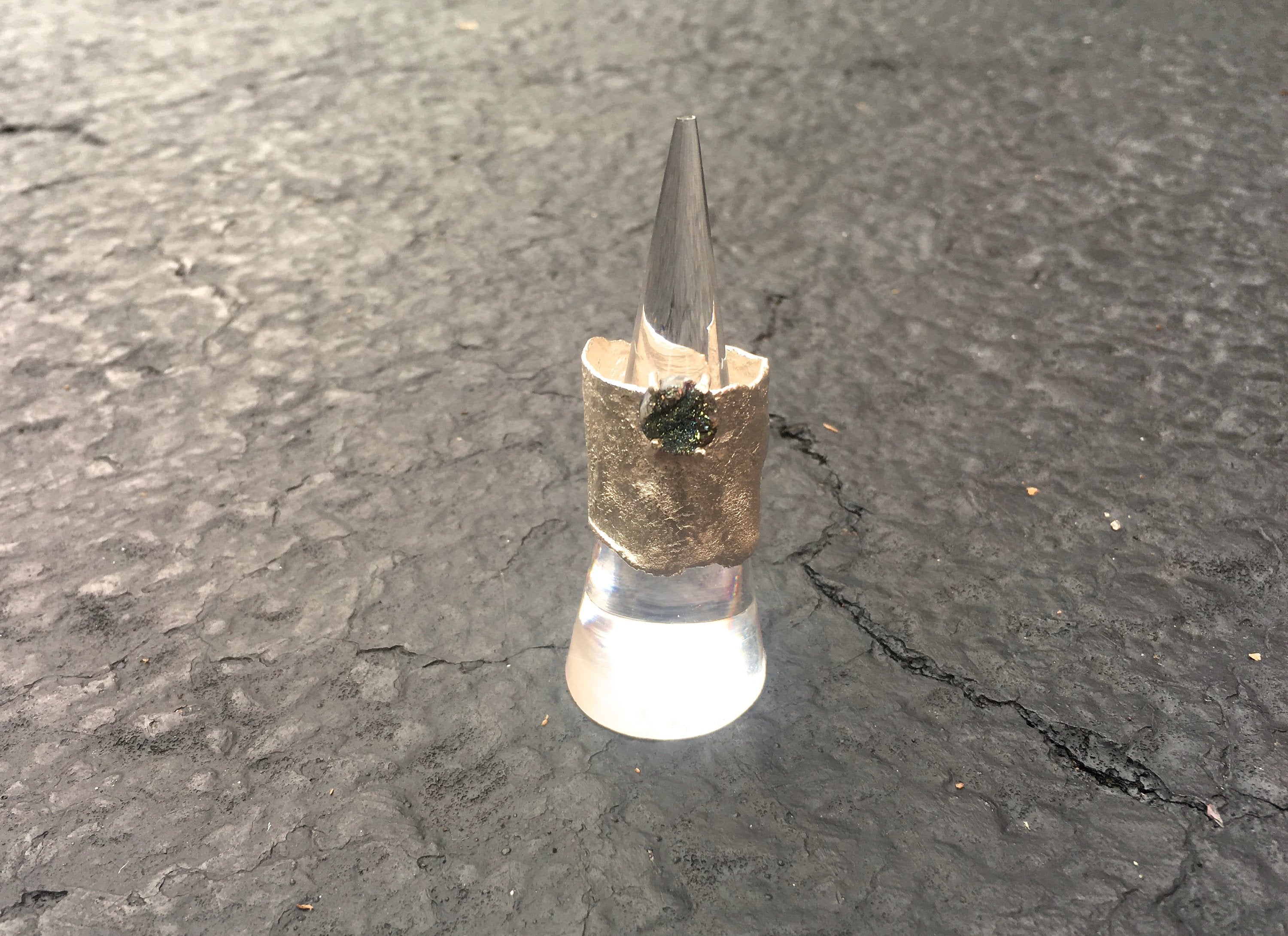Titanium Coated Agate with Reticulated Silver Band