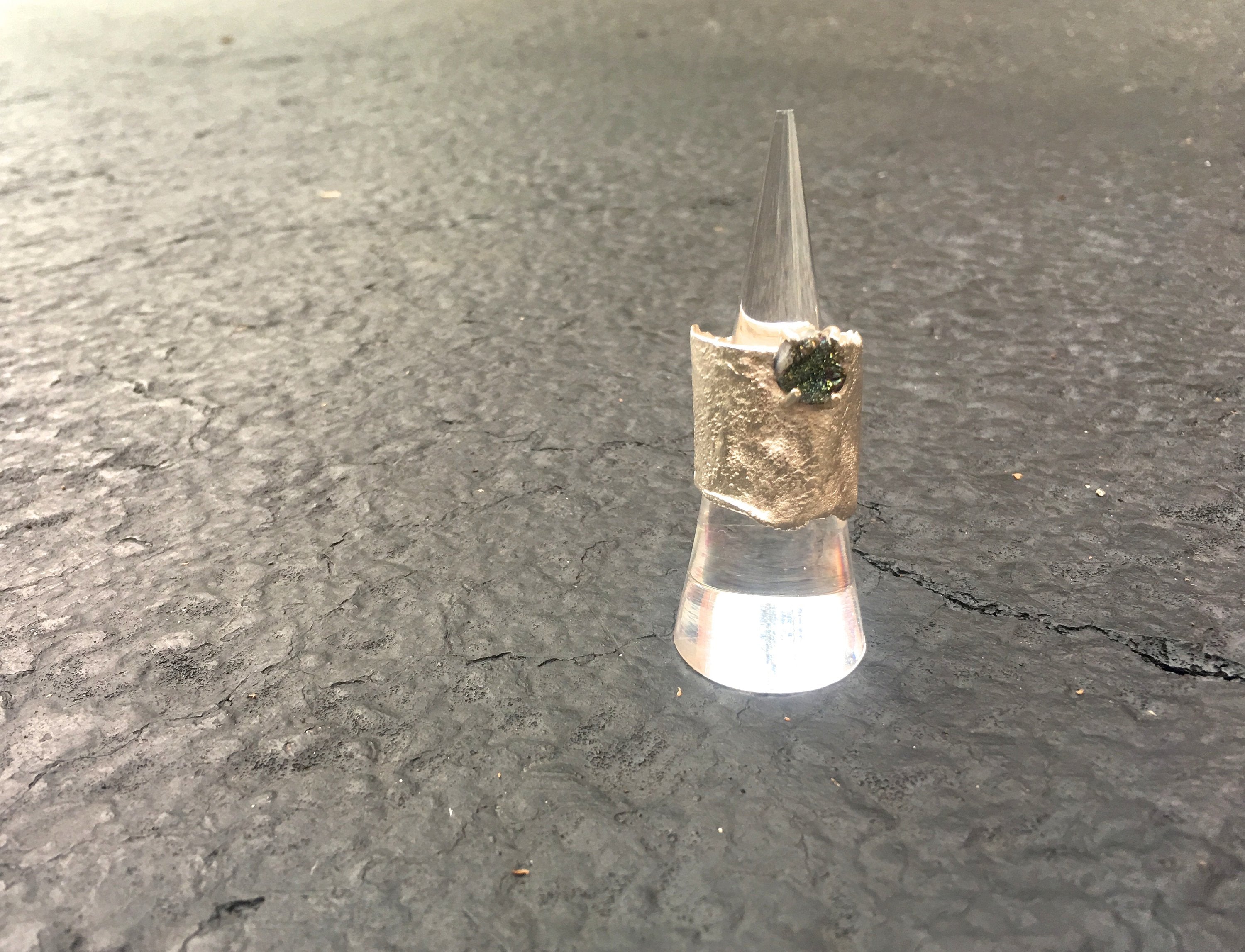 Titanium Coated Agate with Reticulated Silver Band