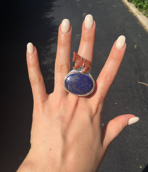 Lapis Lazuli with a Goldstone Horse Ring